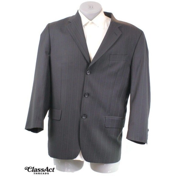 S Cohen 2 Piece Suit Mens Black Striped 3 Btn Wool Performance 43R Pleated 34 W - Picture 3 of 11